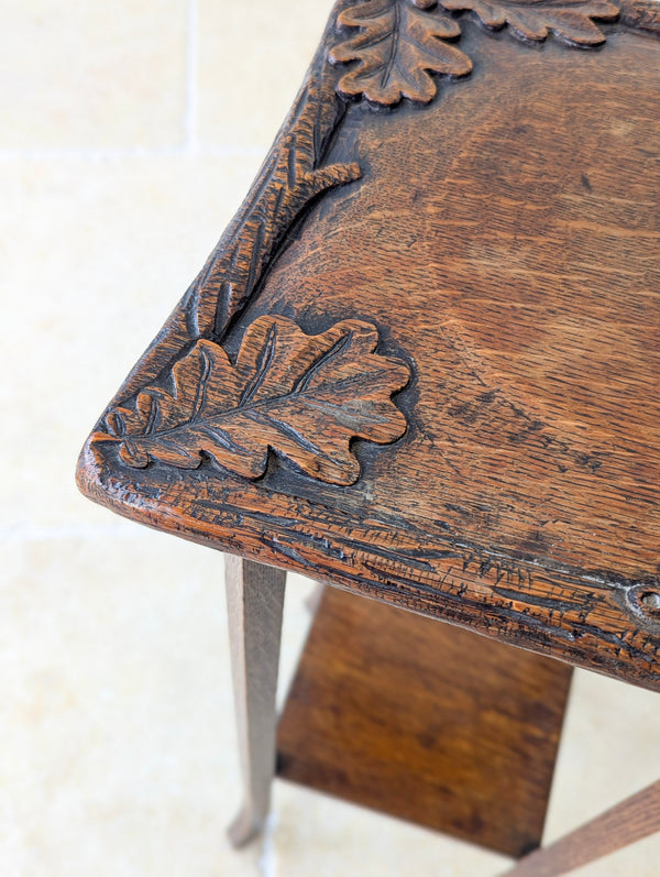 Antique Edwardian Arts & Crafts Oak Two-Tier Plant Stand c.1905