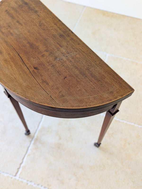 Antique Edwardian Mahogany Demilune Fold-Over Card Table c.1905