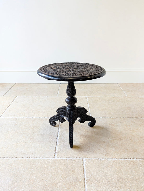 Antique Victorian Anglo-Indian Carved Ebonised Occasional Table c.1890