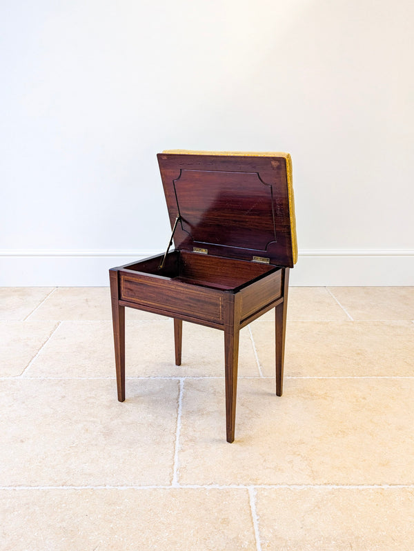 Antique Edwardian Inlaid Mahogany Piano Stool by Jas Shoolbred c.1905