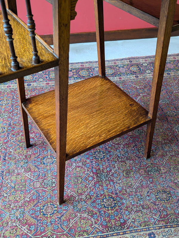 Antique Arts & Crafts Oak Side Table with Bookshelves