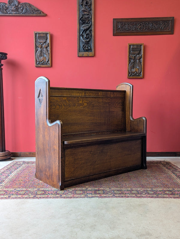 Antique Early 20th Century Oak Chapel Pew with Storage