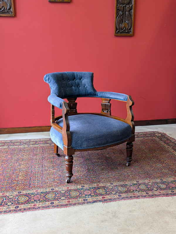 Antique Victorian Mahogany Blue Tub Chair