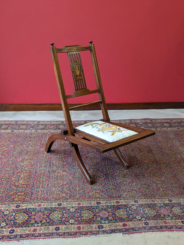 Antique Edwardian Inlaid Mahogany Folding Steamer / Campaign Chair