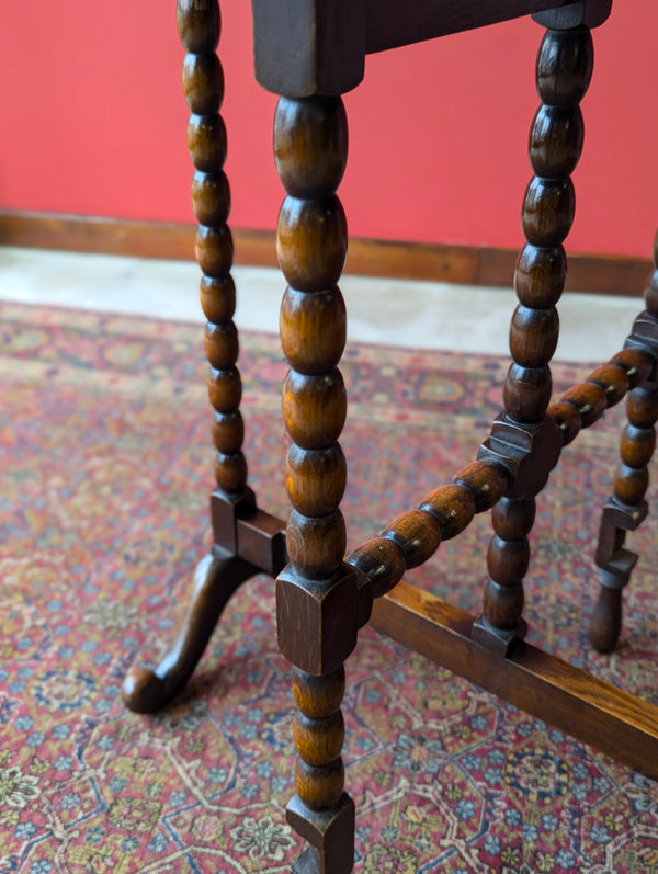 Antique Early 20th Century Oak Bobbin Leg Folding Coaching Table