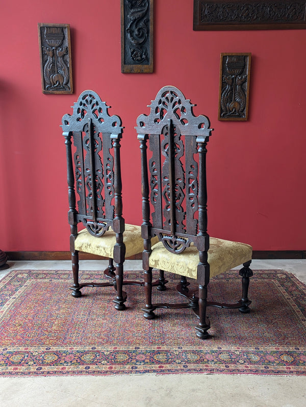 Pair of Antique Late 19th Century Oak William & Mary Style High Back Side Chairs