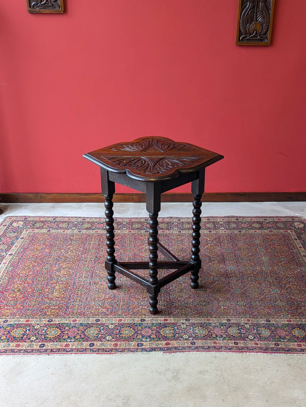 Antique Victorian Carved Oak Bobbin Drop Leaf Occasional Table