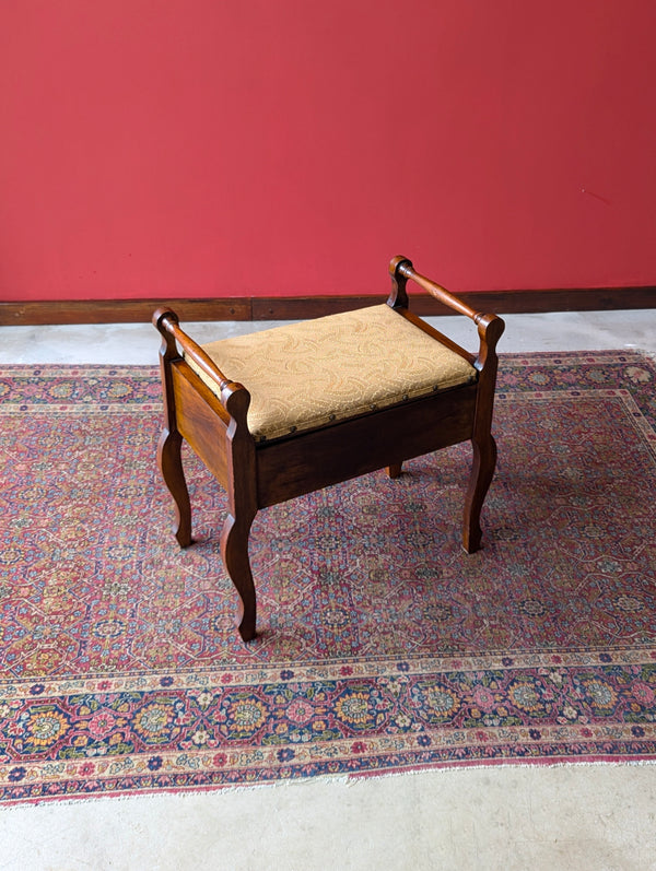 Antique Edwardian Arts & Crafts Mahogany Piano Stool with Storage