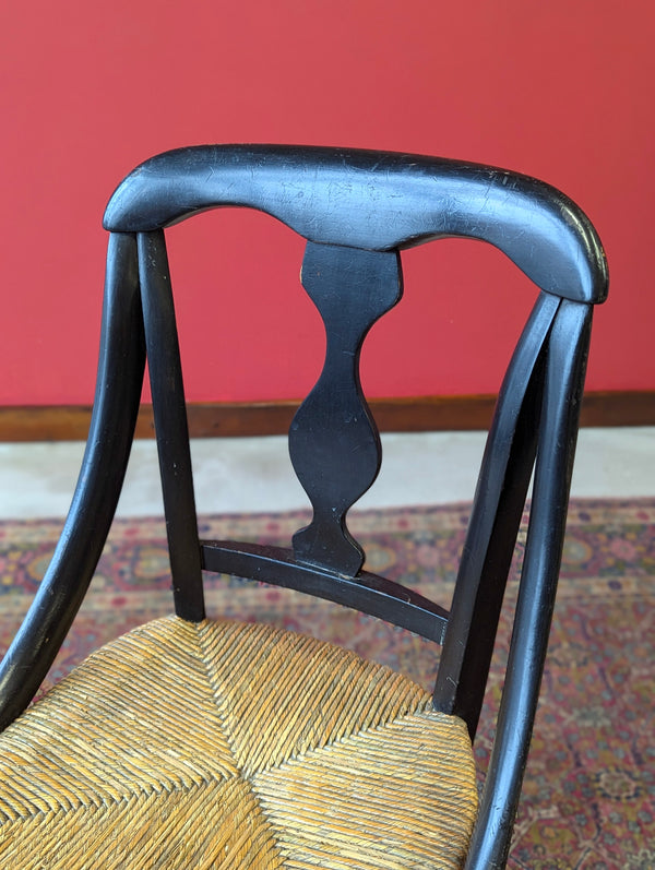 Antique Late Victorian Ebonised Rush Seat Child’s Chair