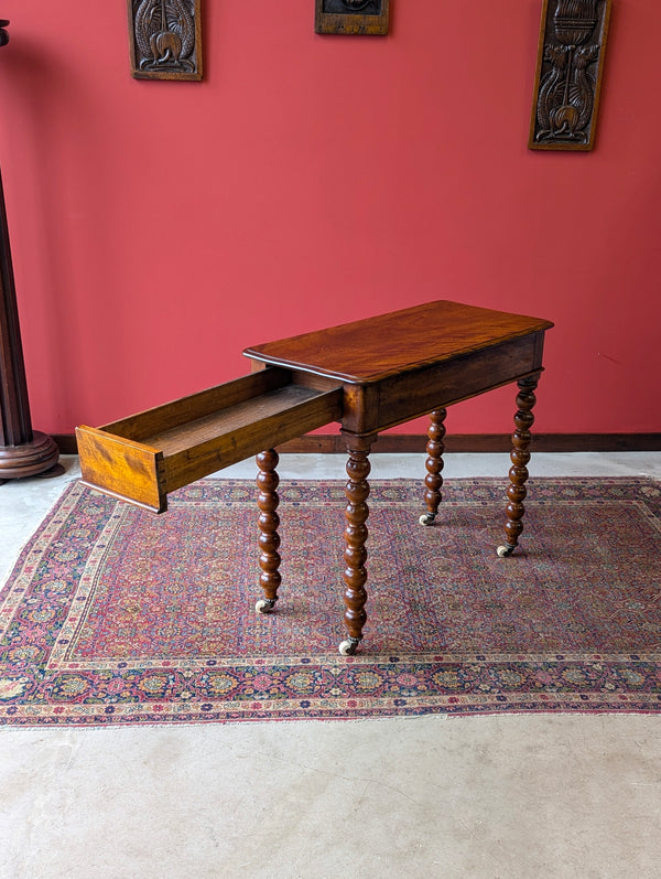 Antique 19th Century Beech Bobbin Side Table with Drawer