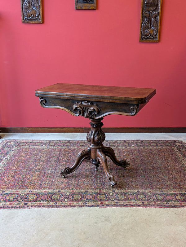 Antique Victorian Rosewood Fold Over Card Table