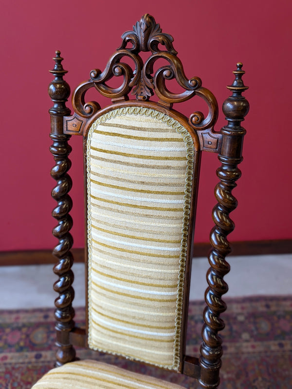 Antique 19th Century Carved Walnut Upholstered Hall Chair