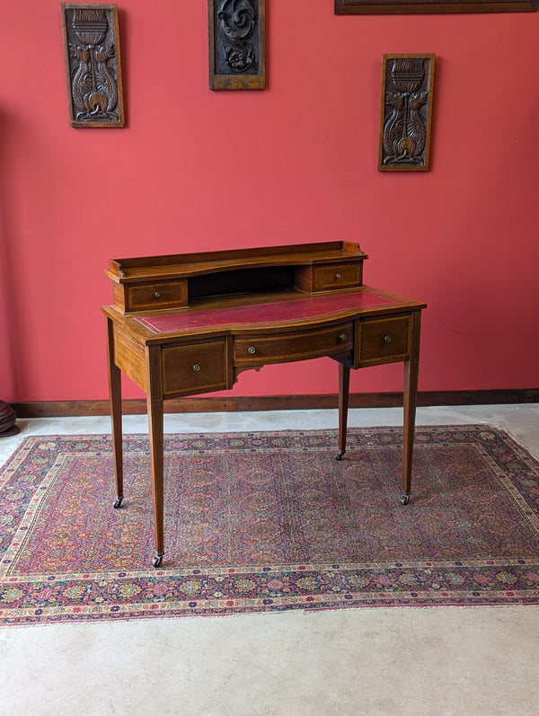 Antique Edwardian Mahogany Red Leather Writing Table Desk