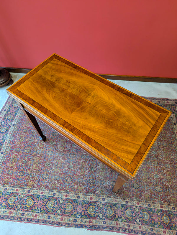 Antique Victorian Mahogany & Satinwood Fold Over Card Table