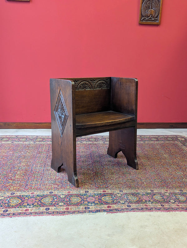 Antique Victorian Oak Prayer Bench / Small Hall Chair