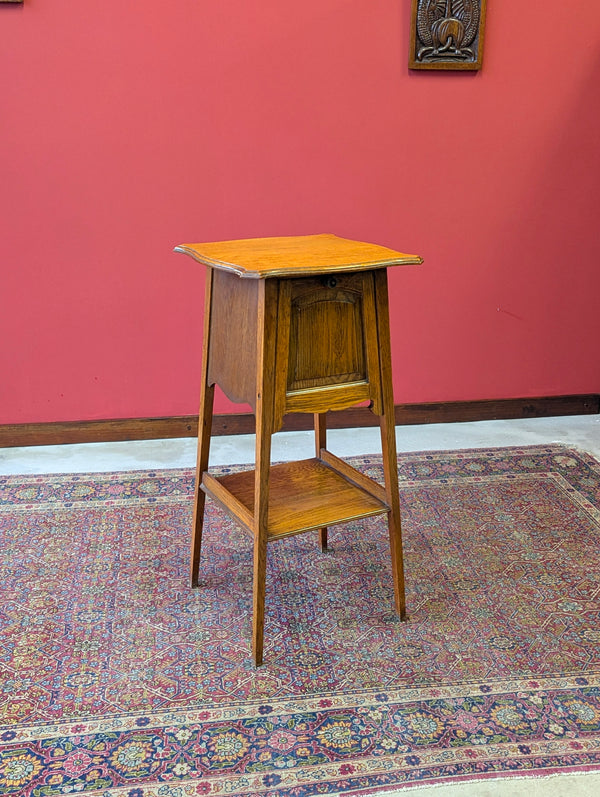 Antique Edwardian Oak Occasional Table with Pipe Rack & Cupboard