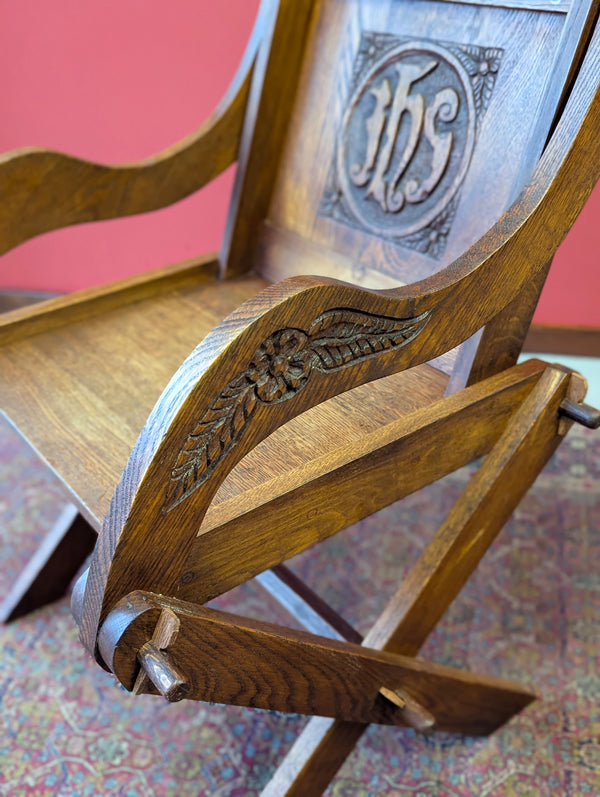 Antique Early 20th Century Oak Ecclesiastical Glastonbury Chair