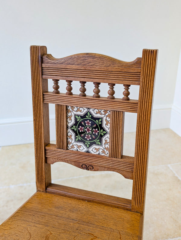Antique Victorian Oak Tile-Back Hall Chairs c.1890