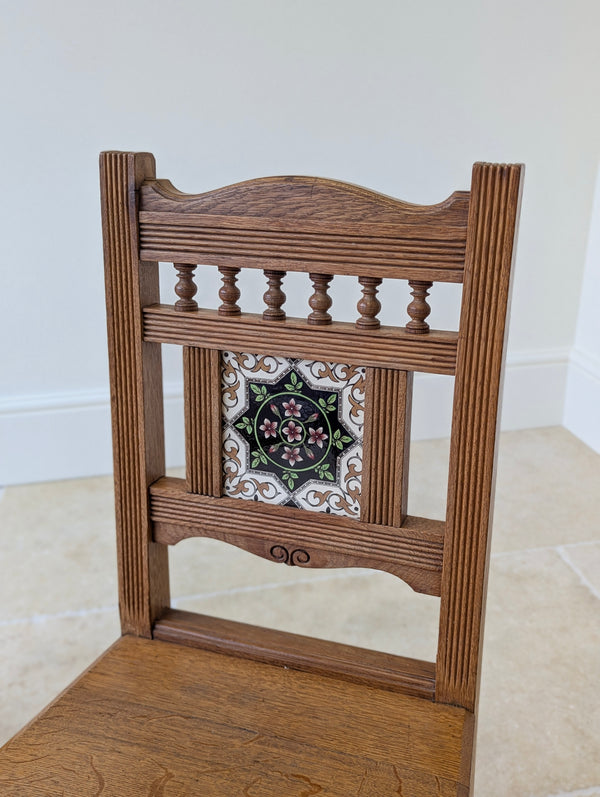 Antique Victorian Oak Side Chairs with Ceramic Tile Backs c.1890