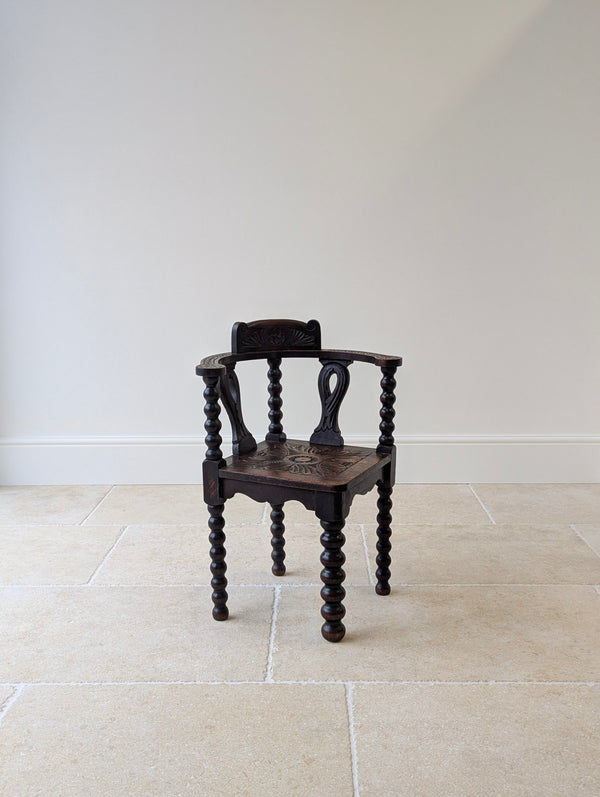 Antique Victorian Carved Oak Bobbin Corner Chair c.1890