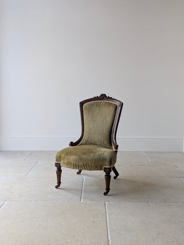 Antique Victorian Walnut Low Bedroom Chair c.1870