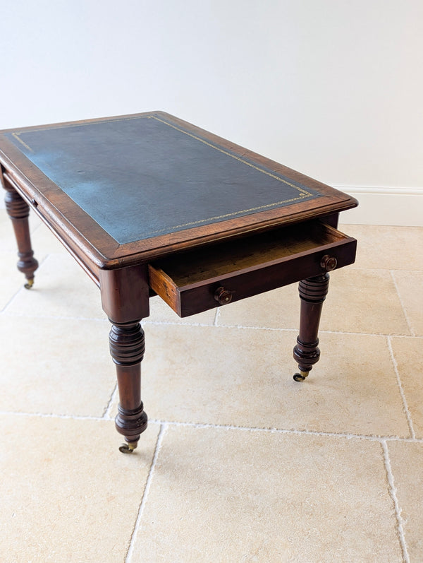 Antique Early Victorian Mahogany Library Table with Leather Top c.1850