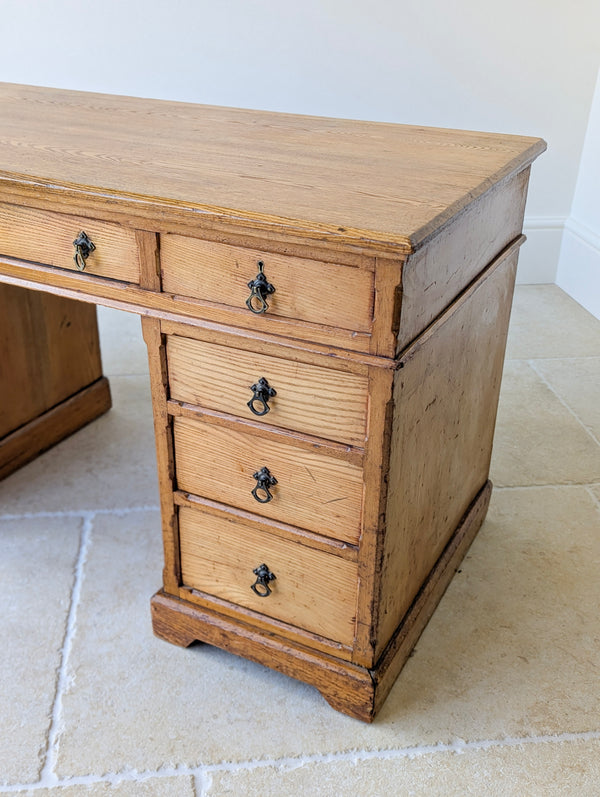 Antique Victorian Aesthetic Movement Solid Ash Pedestal Desk c.1880