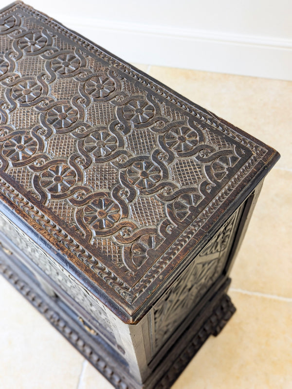 Antique Late 17th Century Carved Oak Mule Chest c.1680