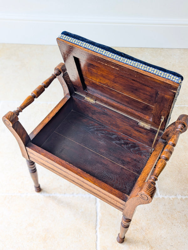 Antique Victorian Golden Oak Piano Stool with Storage c.1890