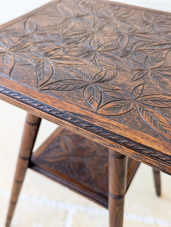 Antique Arts & Crafts Carved Oak Occasional Table c.1900