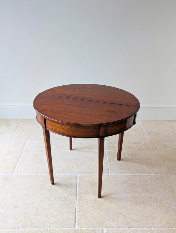 Antique George III Inlaid Mahogany Demi-Lune Fold-Over Tea Table c.1790