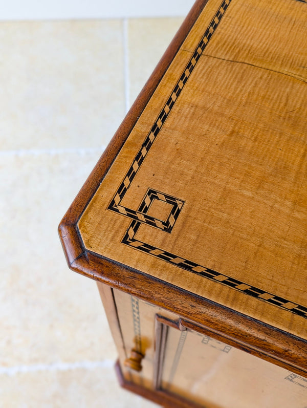 Antique Aesthetic Movement Satin Birch and Walnut Bedside Cabinet c.1890