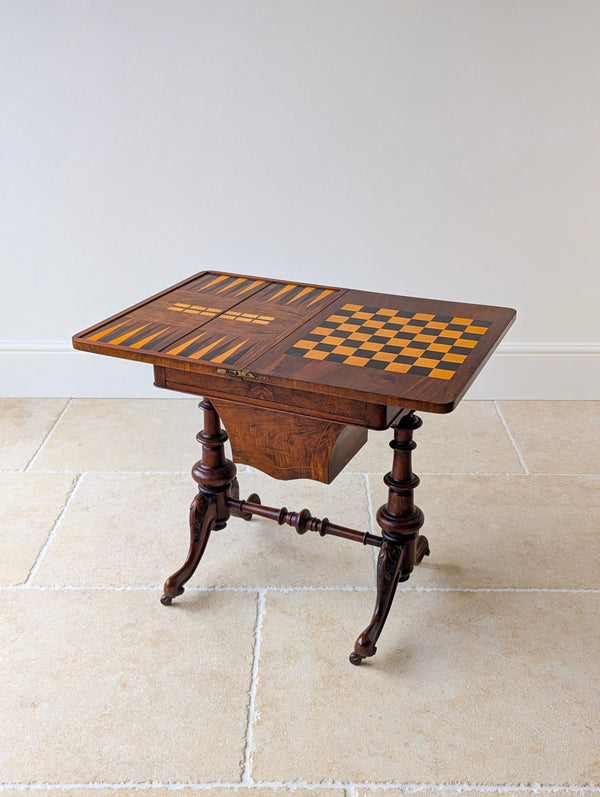 Antique Victorian Burr Walnut Work & Games Table c.1870