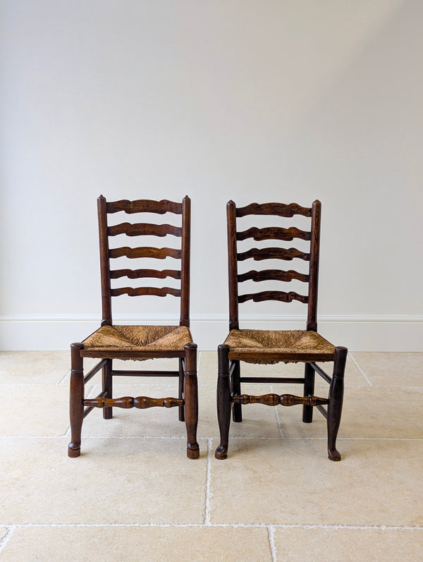 Set of Four Antique Georgian Oak Ladderback Dining Chairs c.1800