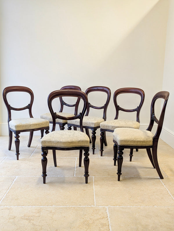 Set of Six Antique Victorian Mahogany Balloon Back Dining Chairs c.1860