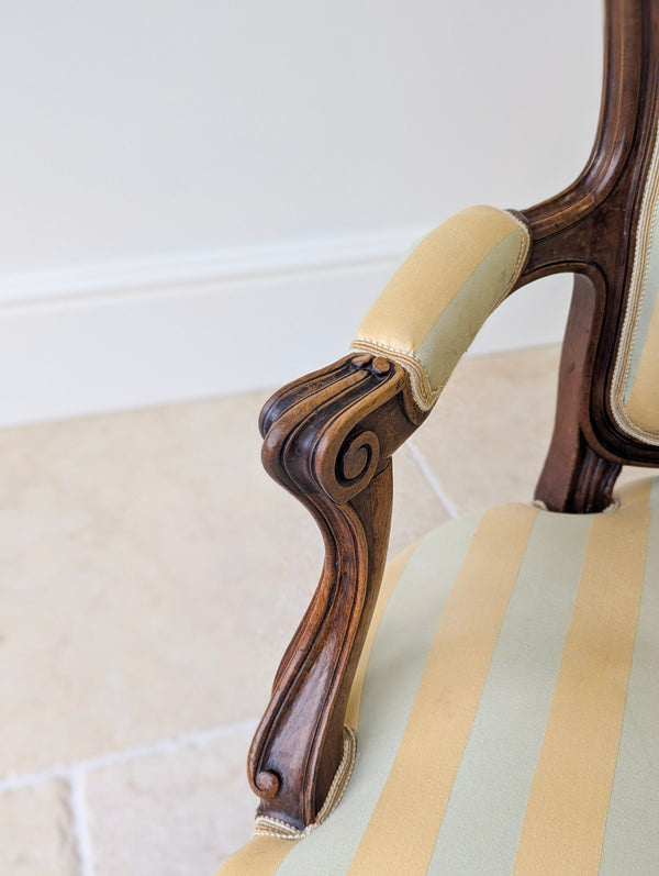 Pair of Antique Victorian Walnut Louis XV Style Open Armchairs c.1880