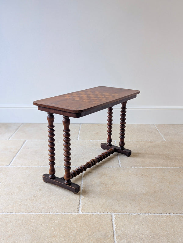 Antique Victorian Walnut Bobbin Chess / Games Table c.1880