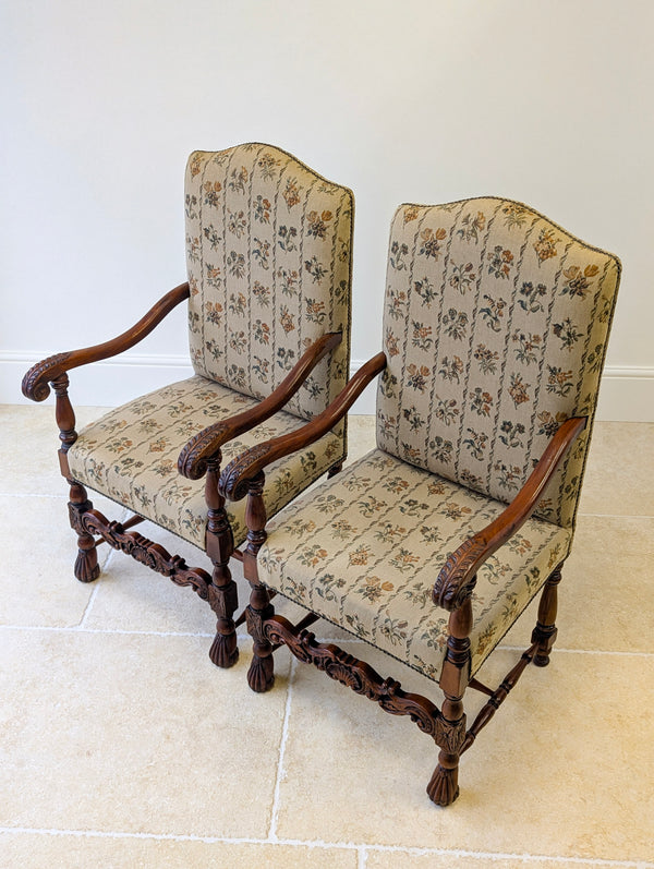 Pair of Antique Late Victorian Walnut Armchairs c.1890