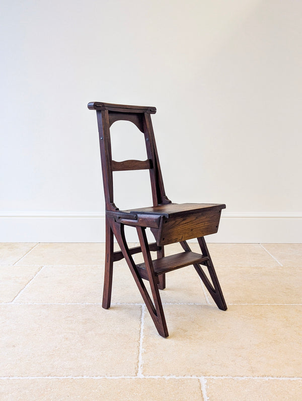 Antique Victorian Oak Arts and Crafts Metamorphic Library Chair / Steps c.1895