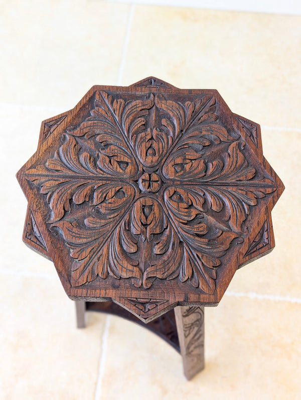 Antique Early 20th Century Carved Oak Commemorative Occasional Table c.1920