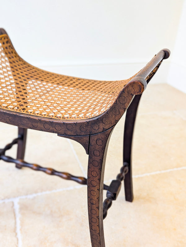 Antique Edwardian Oak Caned Dressing Table Stool c.1910