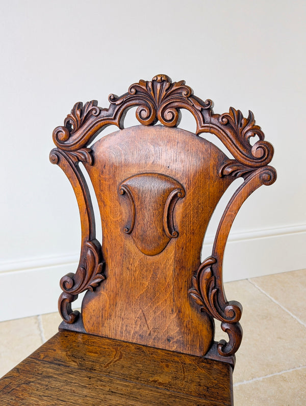 Pair of Antique Victorian Oak Hall Chairs c.1870