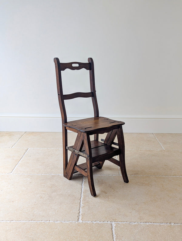 Antique Victorian Oak Metamorphic Library Chair / Steps c.1895