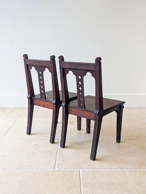 Antique Edwardian Gothic Revival Oak Church Chairs c.1911