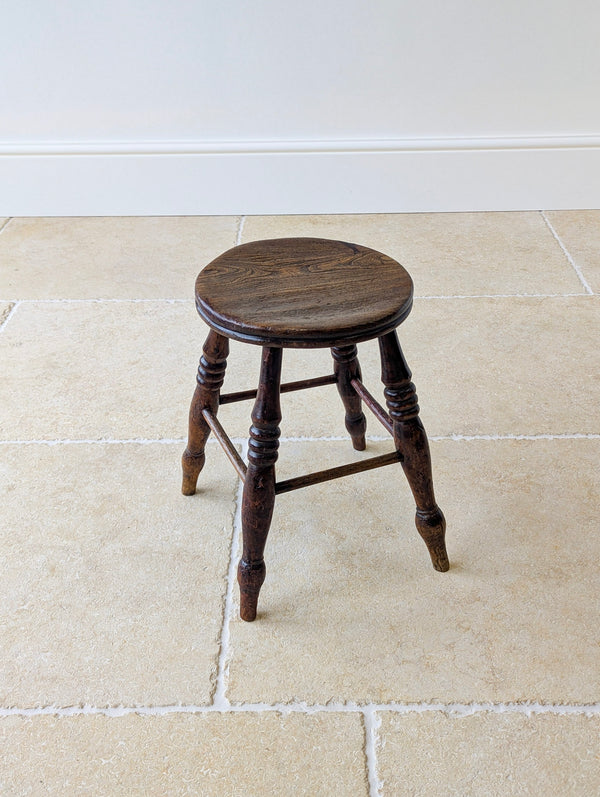 Antique Early Victorian Elm & Beech Country Stool c.1850