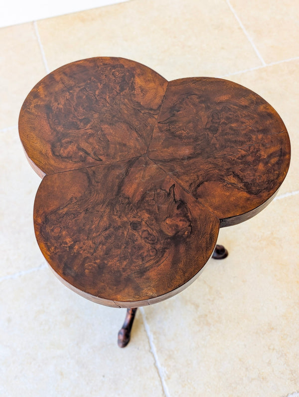 Antique Victorian Burr Walnut Trefoil Occasional Table c.1860