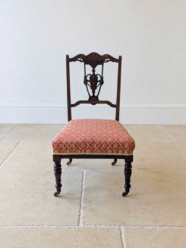 Pair of Antique Edwardian Sheraton Revival Mahogany Salon Chairs c.1905