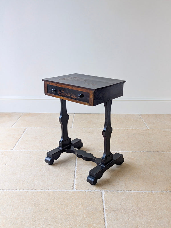 Antique Regency Ebonised Chinoiserie Work Table c.1830
