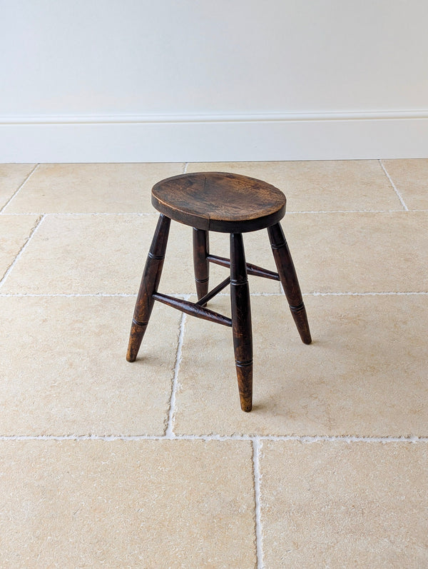 Antique Mid-Victorian English Oak Country Stool c.1860