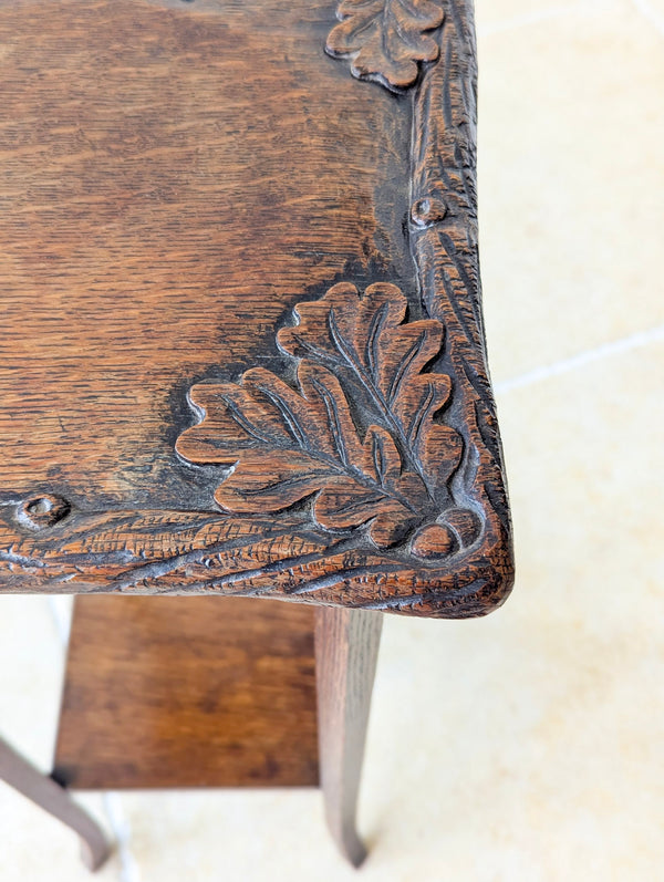 Antique Edwardian Arts & Crafts Oak Two-Tier Plant Stand c.1905